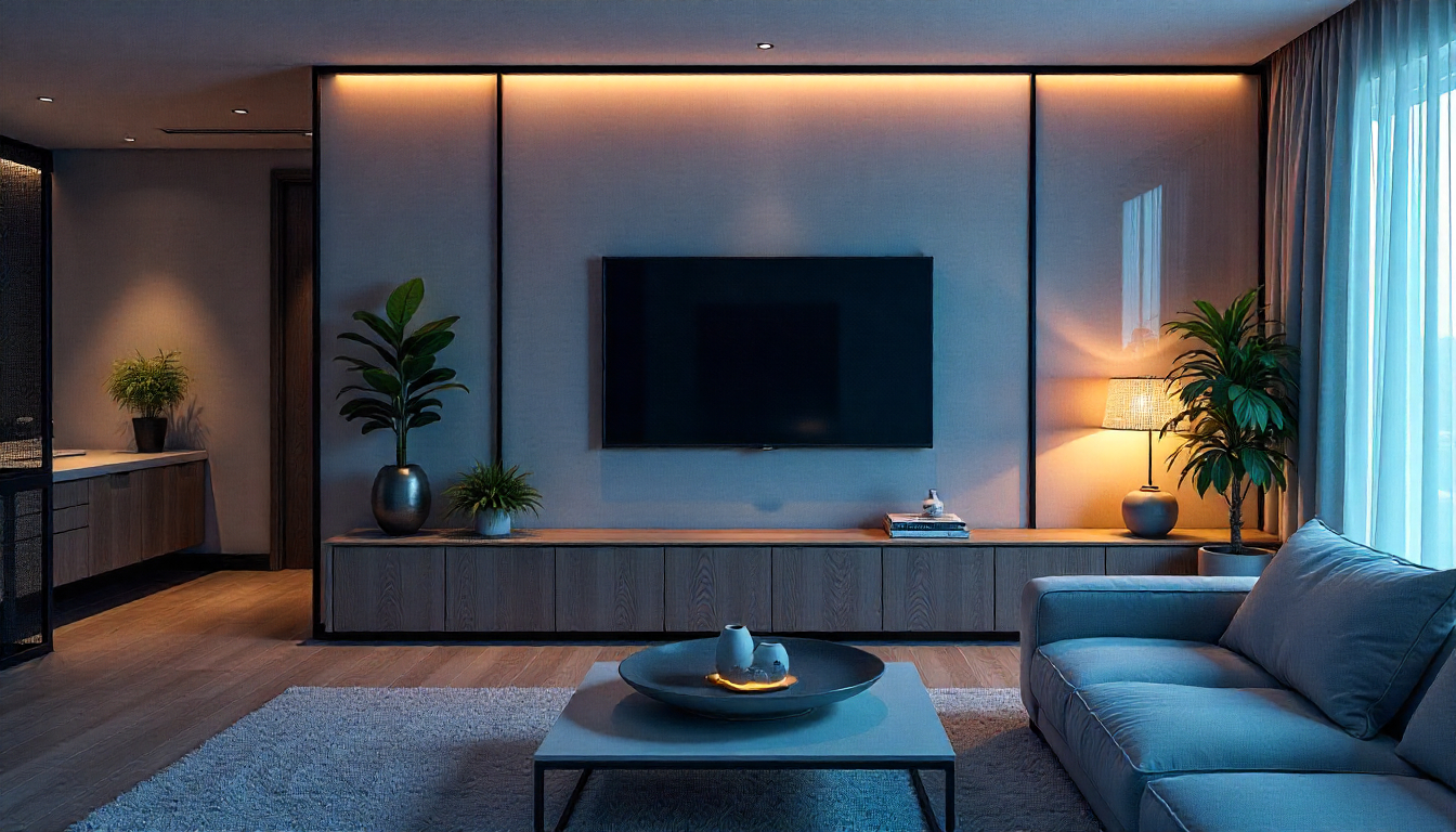 Glass Partition with Mounted TV