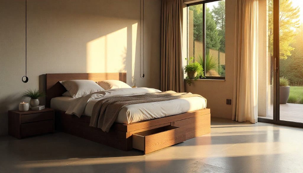 Minimalist Platform Bed in Dark Wood