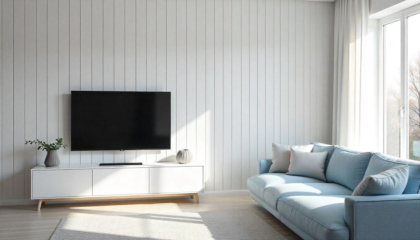 Wooden Slat Divider with TV Console