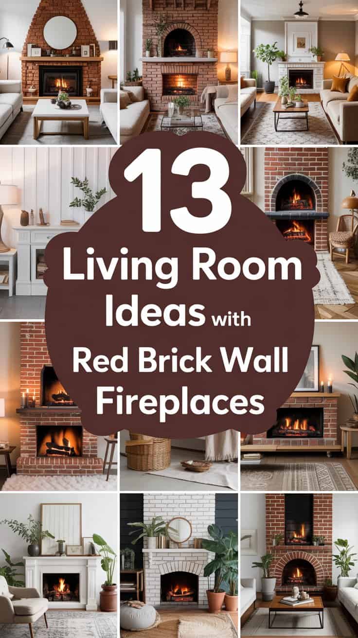 13 Living Room Ideas with Red Brick Wall Fireplaces
